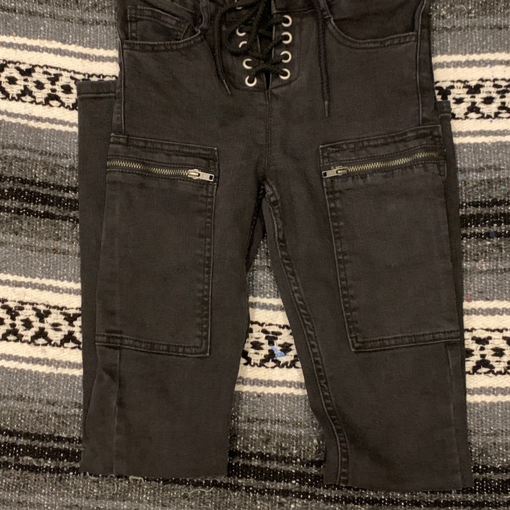 NWT Black Lace Up Moto Jeans